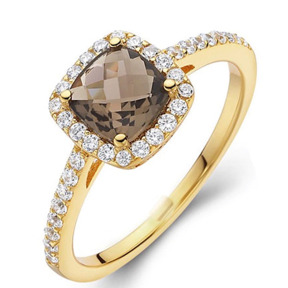 LaFonn Square Smoky Topaz Princess Cut Ring, 6 or7-Boutuque